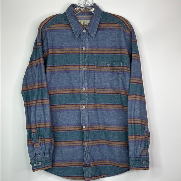 Vintage Arizona Blue Striped Button Up Shirt Medium - Picture 1 of 7